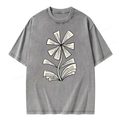 Pagewing Sunflower Made of Books Unisex Washed T-shirt