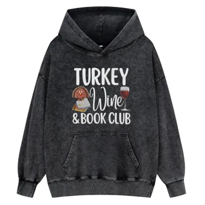 Pagewings Book Club Wine Unisex Washed Hoodie