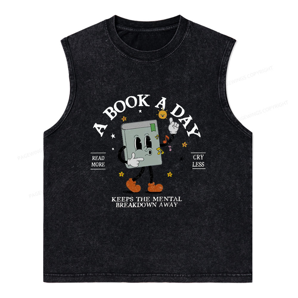 Pagewings A Book A Day Keep The Mental Breakdown Away Unisex Washed Tank Top