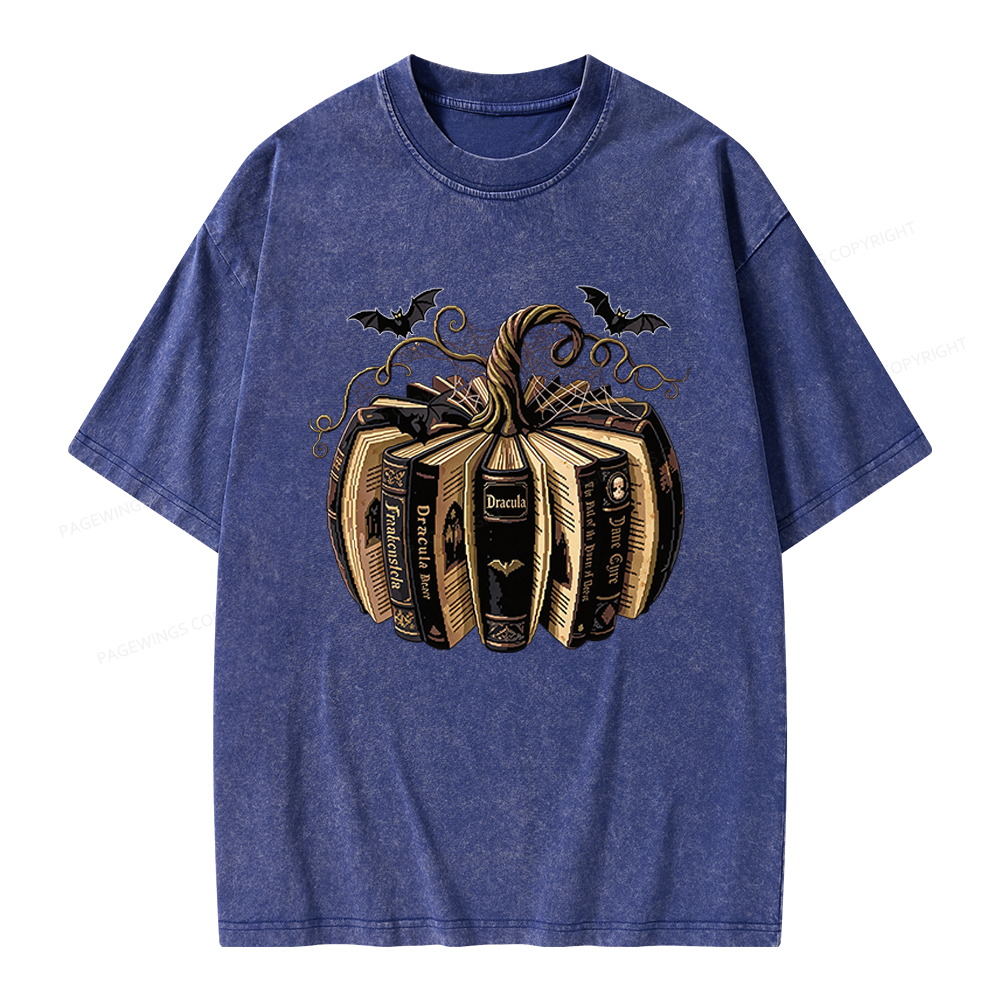 Pagewings Gothic Book Pumpkin Unisex Washed T-shirt