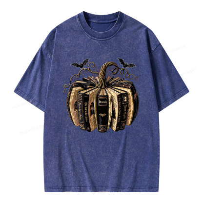 Pagewings Gothic Book Pumpkin Unisex Washed T-shirt