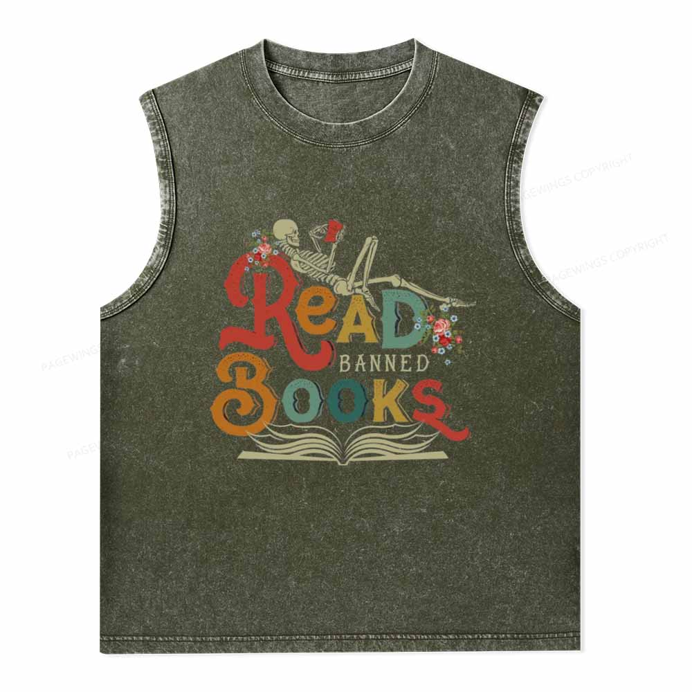 Pagewings Read Banned Books Unisex Washed Tank Top