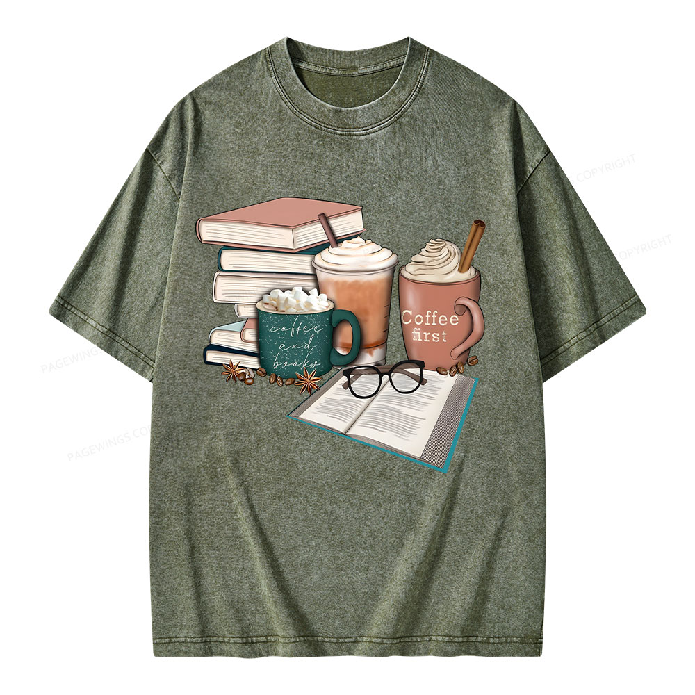 Pagewings Books Lover Coffee Unisex Washed T-shirt