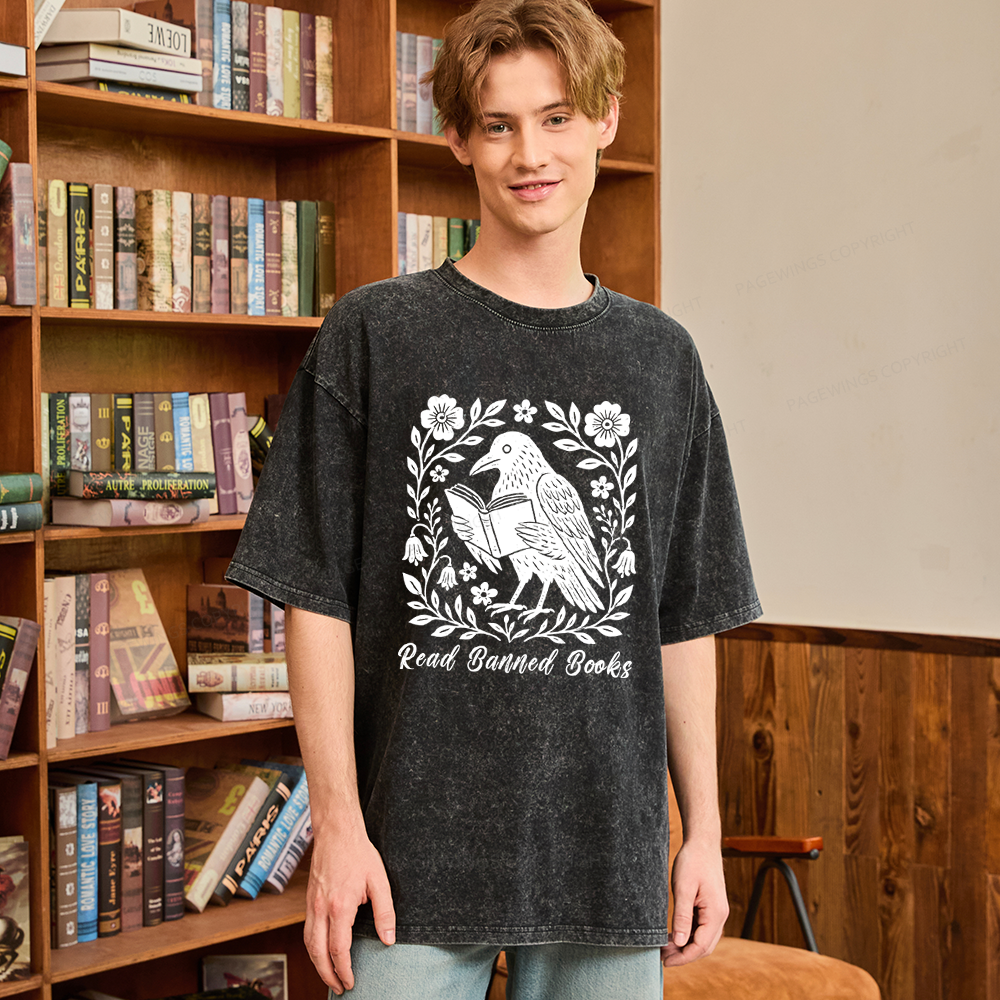 Pagewings Read Banned Books Unisex Washed T-shirt