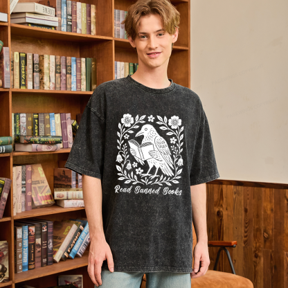Pagewings Read Banned Books Unisex Washed T-shirt