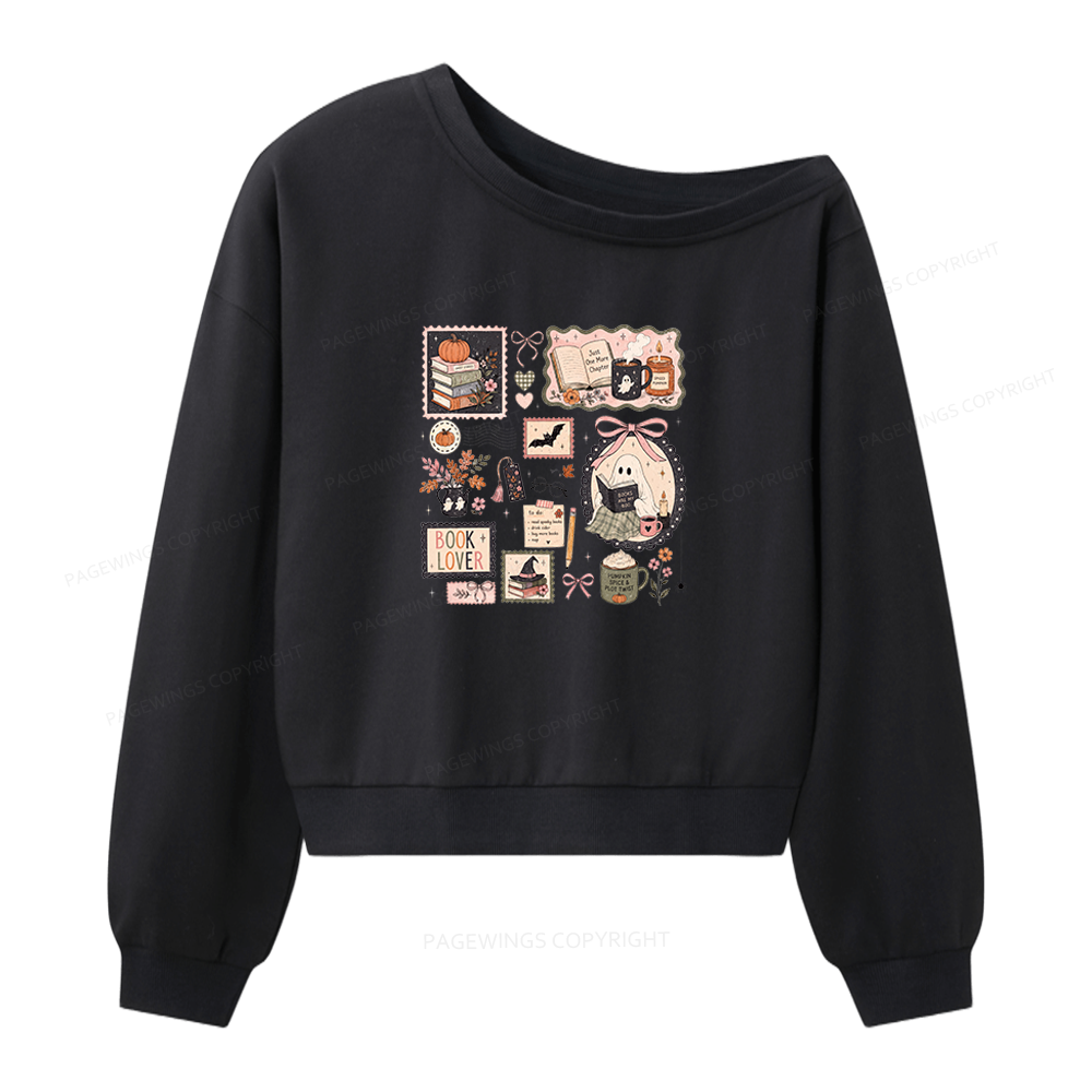 Pagewings Halloween Book Club Women Off Shoulder Sweatshirt
