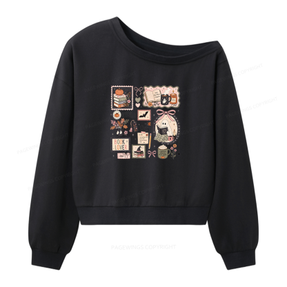 Pagewings Halloween Book Club Women Off Shoulder Sweatshirt