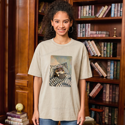 Pagewings Sci Fi Lover Reading Book in Bed Unisex Washed T-shirt