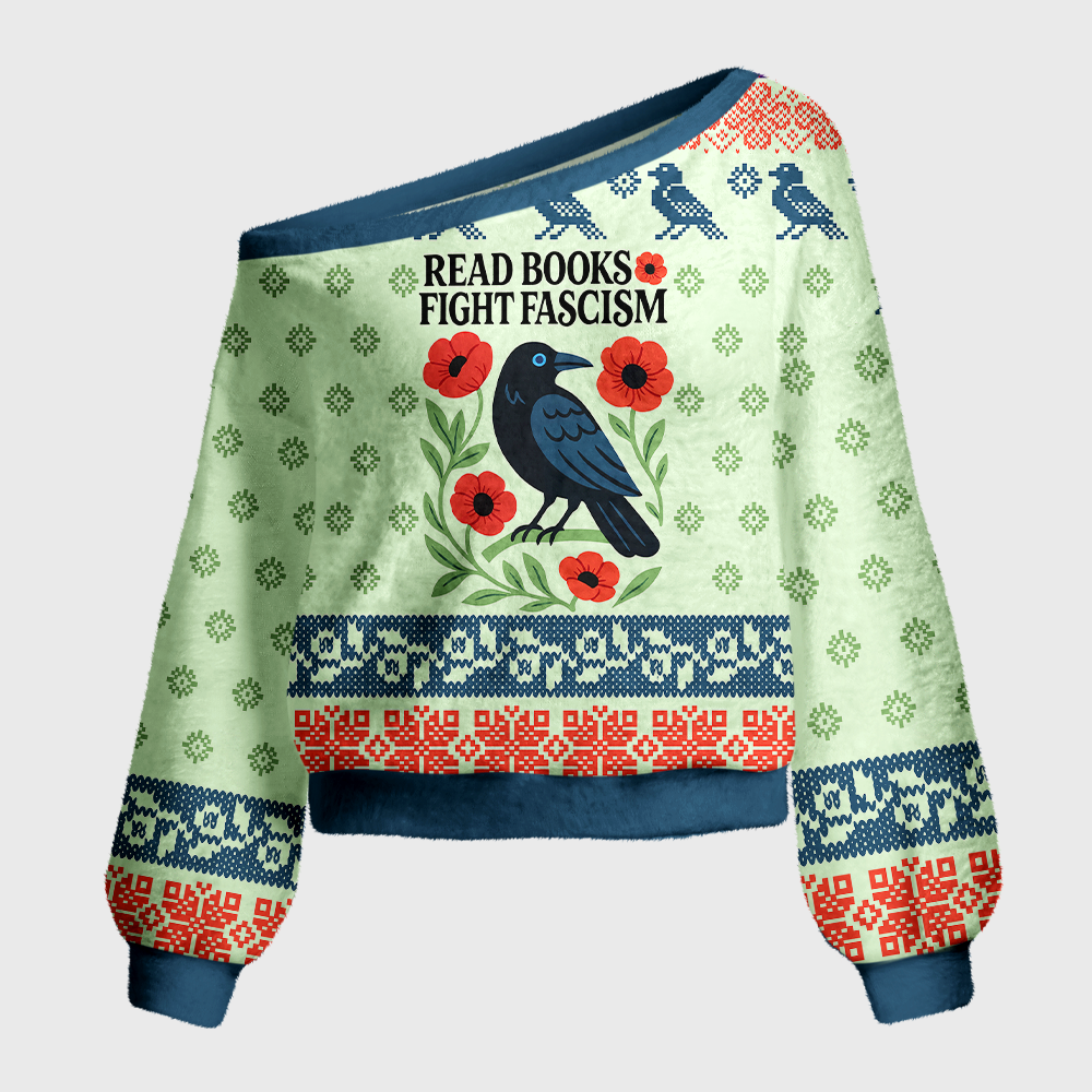 Pagewings Rockstar Librarian Off Shoulder Ugly Knit Sweater
