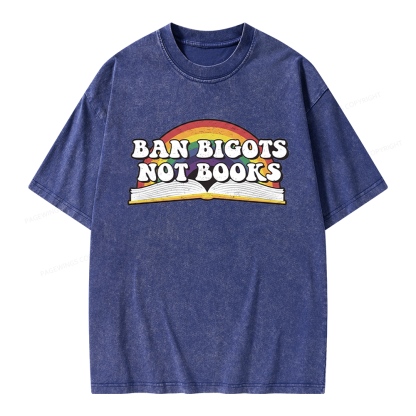 Pagewings Ban Bigots Not Books Unisex Washed T-shirt