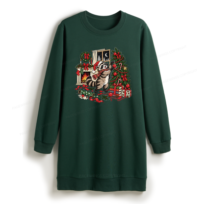 Pagewings Feral Raccoon Christmas Sweatshirt Dress