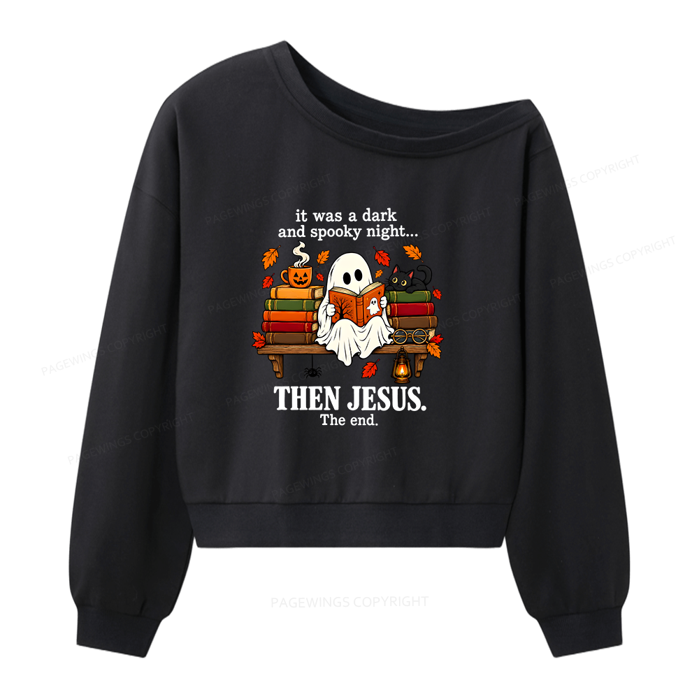 Pagewings It Was A Dark And Spooky Night Women Off Shoulder Sweatshirt