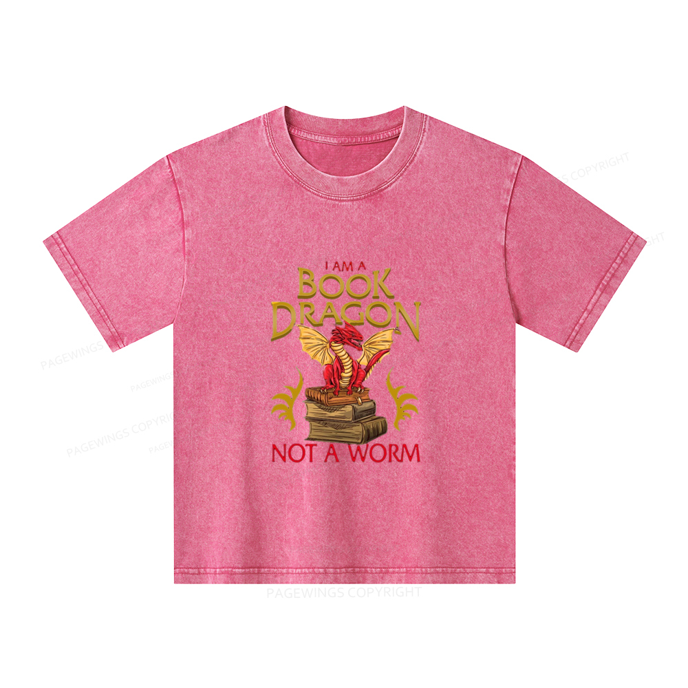 Pagewings I Am A Book Dragon Not A Worm Unisex Kids Washed T-shirt