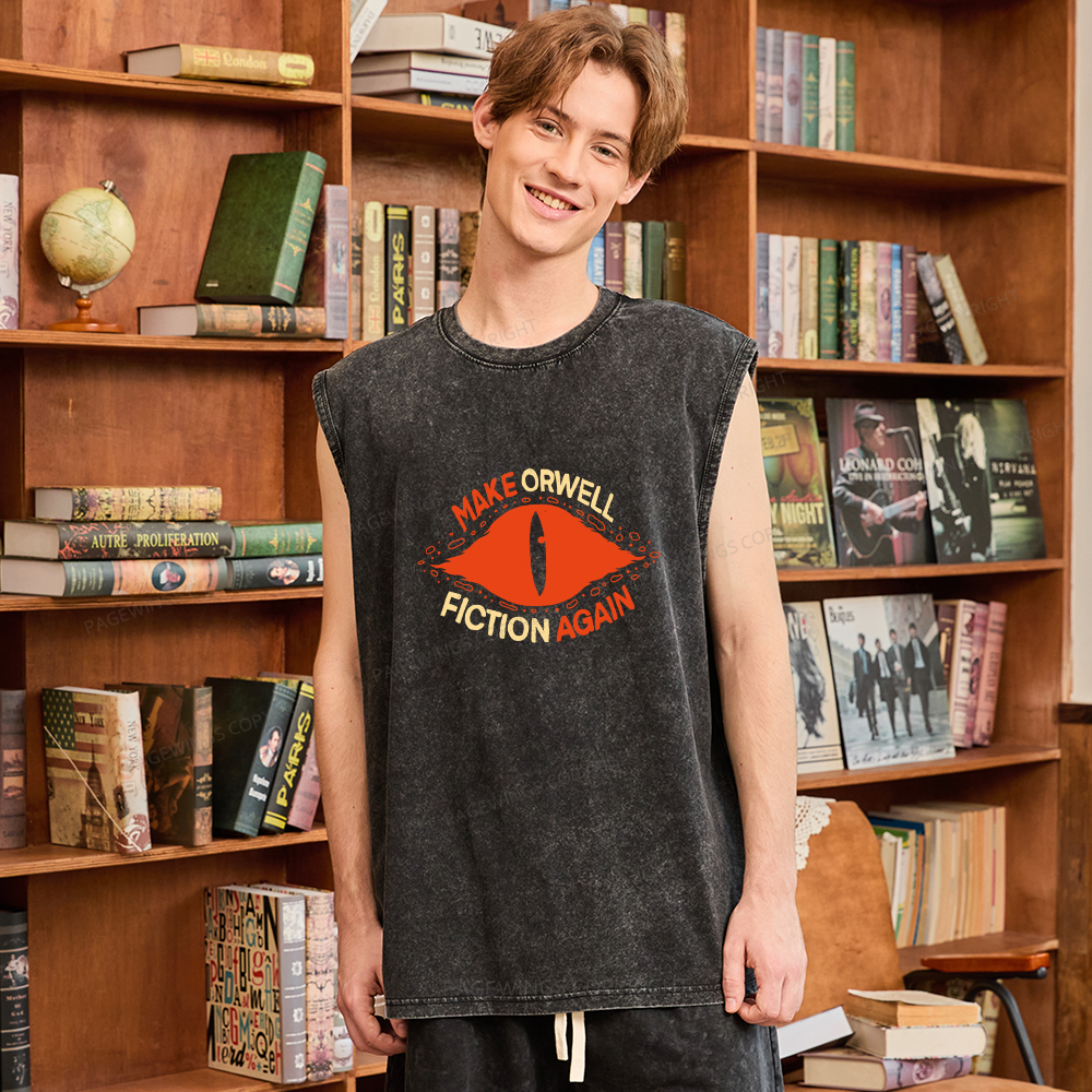 Pagewings Make Orwell Fiction Again Unisex Washed Tank Top