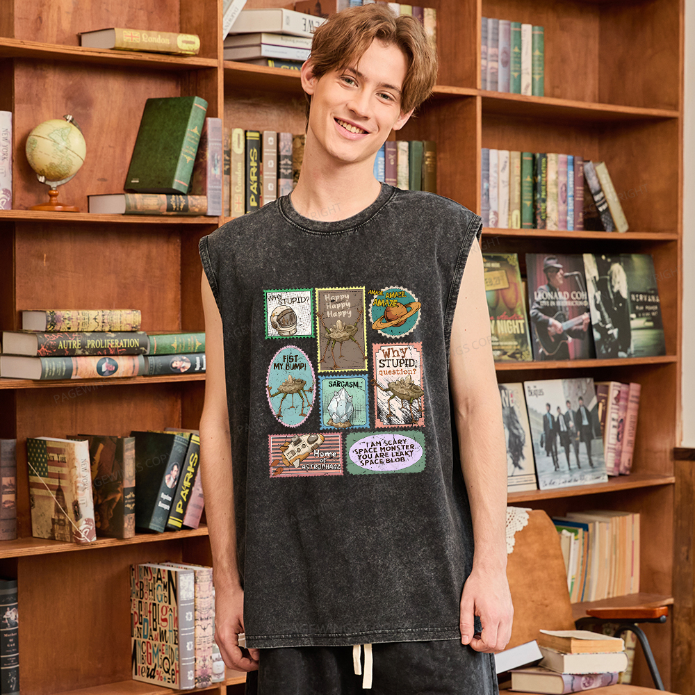 Pagewings Amaze Retro Sci-Fi Unisex Washed Tank Top