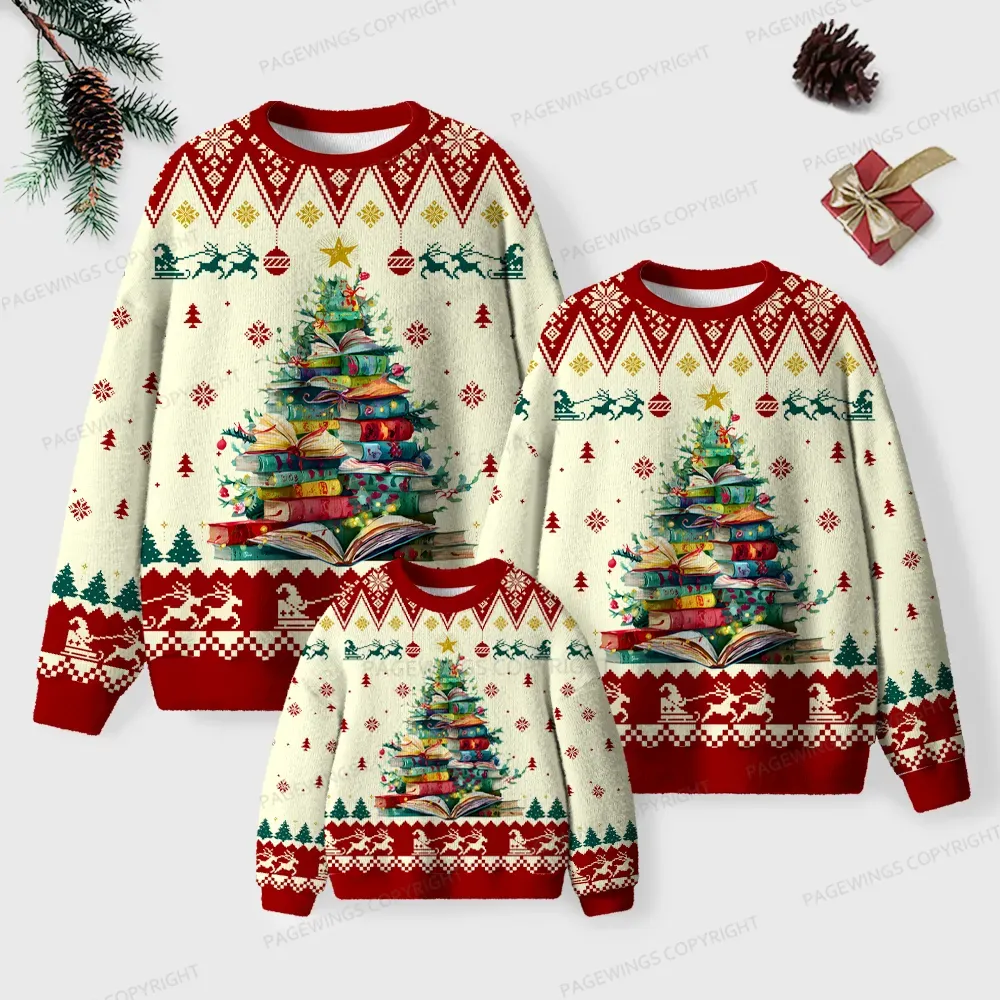 Pagewings Book Christmas Tree Unisex Ugly Knit Sweatshirt