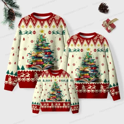 Pagewings Book Christmas Tree Unisex Ugly Knit Sweatshirt
