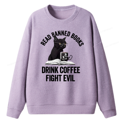 Pagewings Read Books Drink Coffee Fight Evil  Unisex Knit Sweatshirt