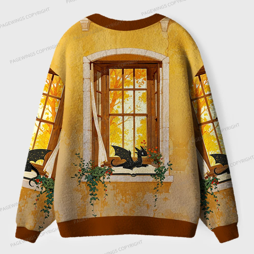 Pagewings Dragons Reading Unisex Ugly Cardigan Sweaters