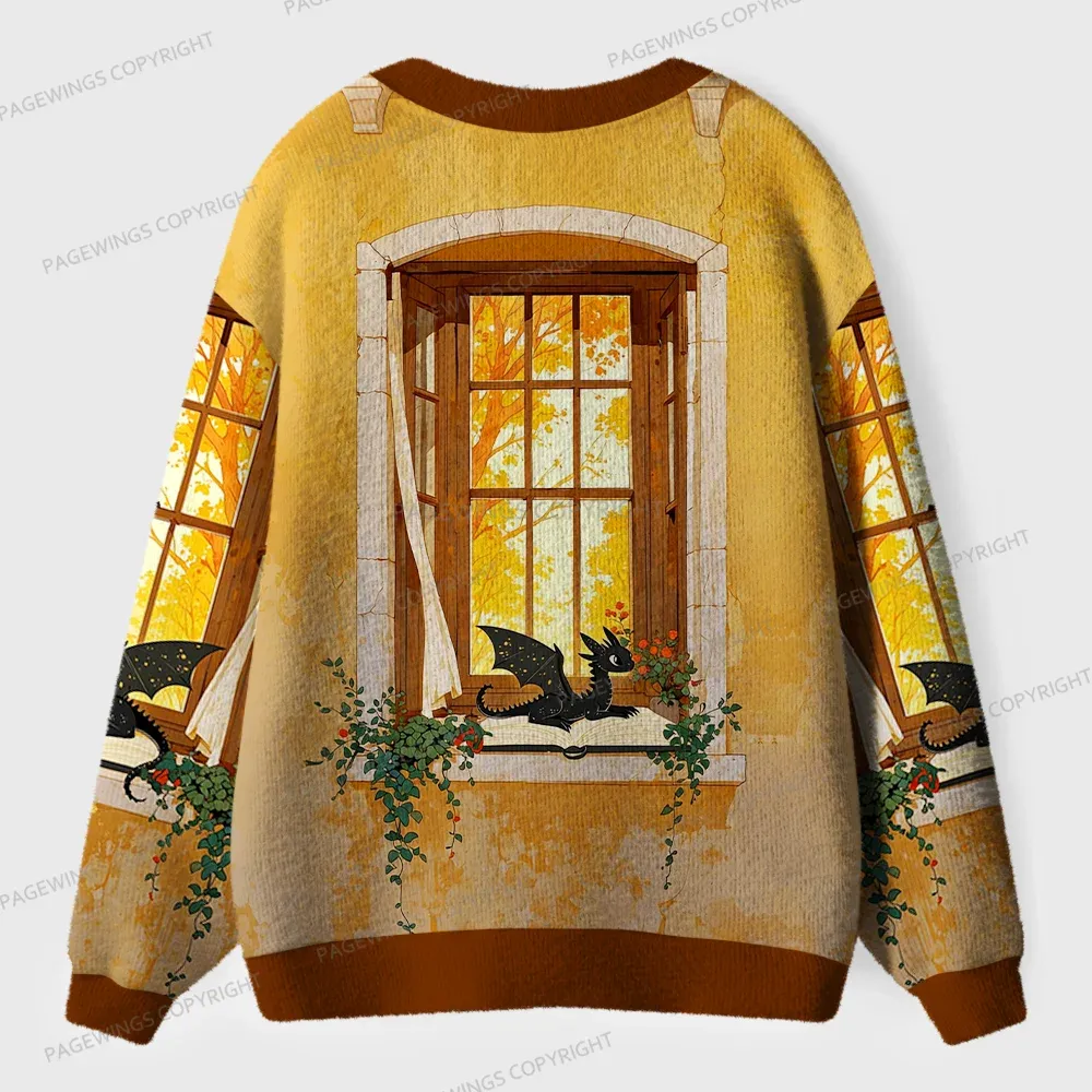 Pagewings Dragons Reading Unisex Ugly Cardigan Sweaters