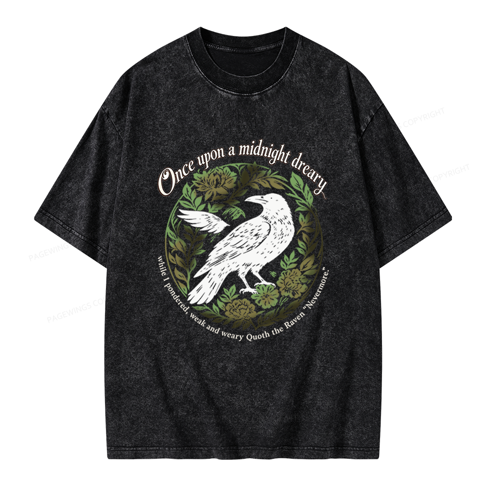 Pagewings Once Upon a Midnight Dreary Unisex Washed T-shirt
