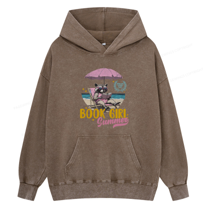 Pagewing Book Girl Summer Unisex Washed Hoodie