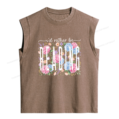 Pagewing I’d Rather Be Reading Bookish Women's Washed Tank Top