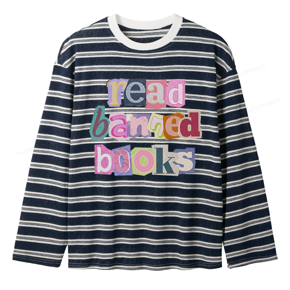 Pagewings Read Banned Books Unisex Striped Long Sleeve T-Shirt