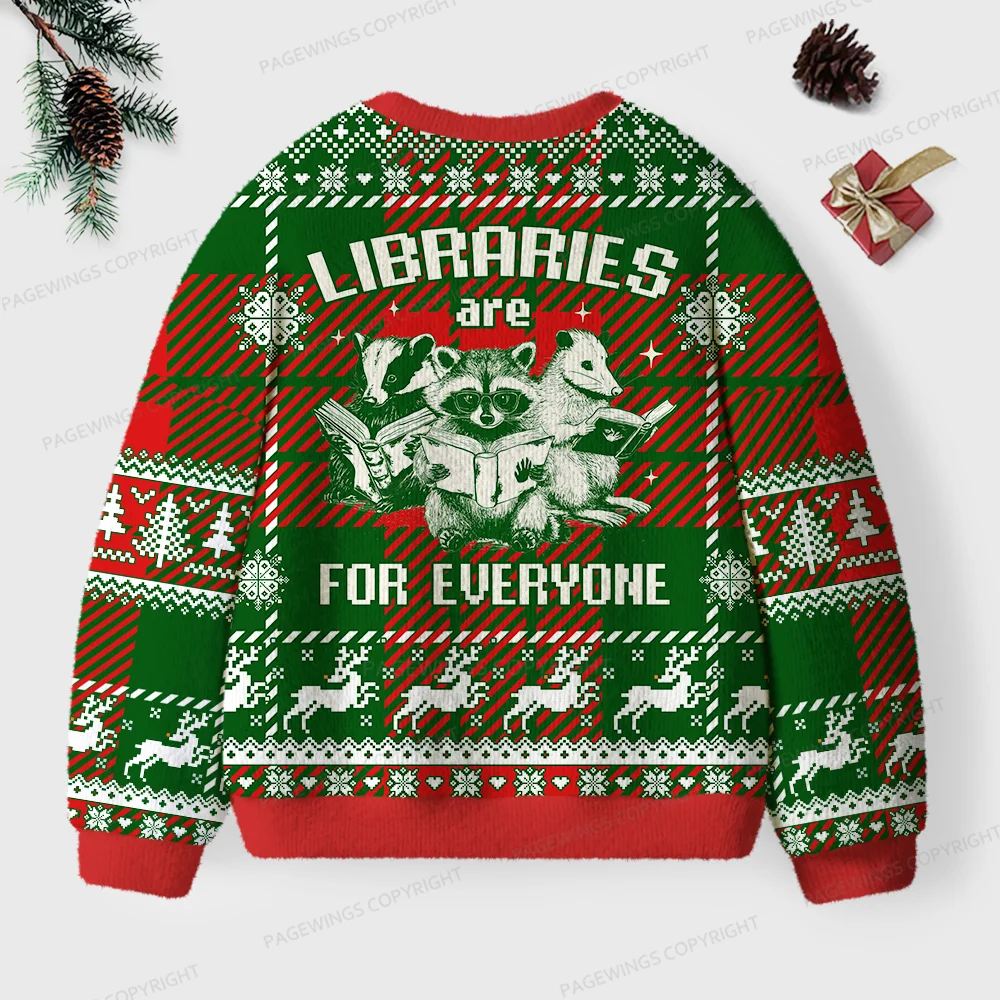 Pagewings Libraries Are For Everyone Unisex Ugly Knit Sweatshirt