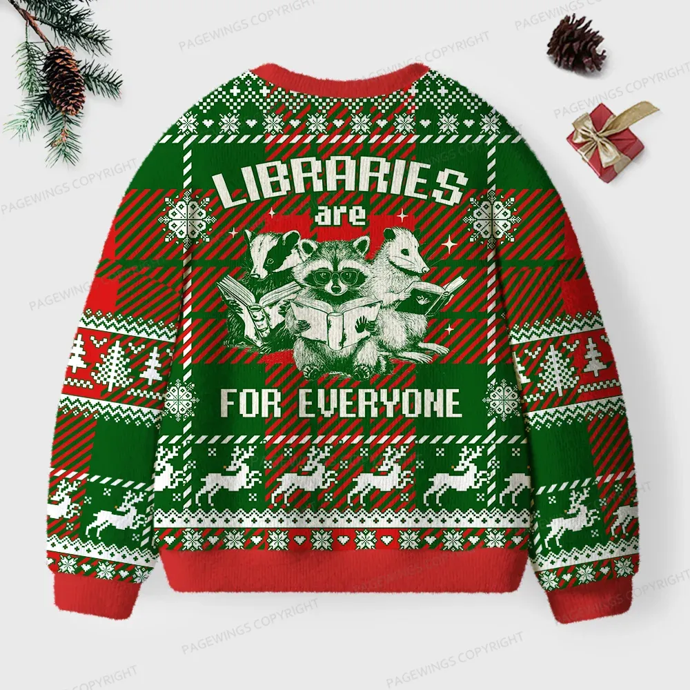 Pagewings Libraries Are For Everyone Unisex Ugly Knit Sweatshirt