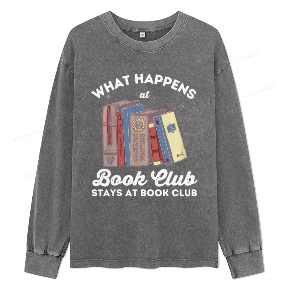 Pagewings Stays At Book Club Book Unisex Washed Long Sleeve T-shirt