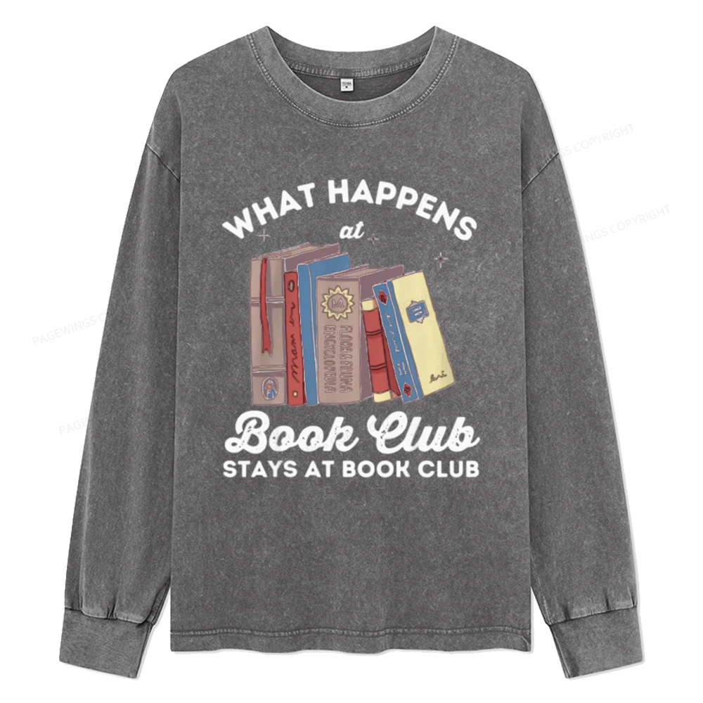 Pagewings Stays At Book Club Book Unisex Washed Long Sleeve T-shirt