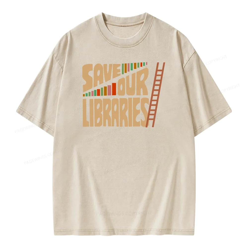 Pagewing Save Our Librarys Unisex Washed T-shirt
