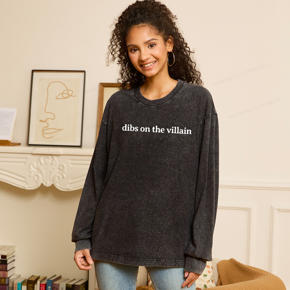 Pagewings Dibs On The Villain Unisex Washed Long Sleeve T-shirt