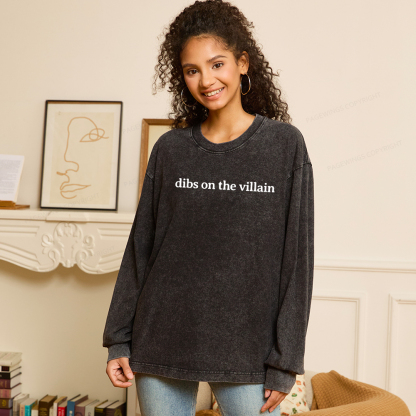 Pagewings Dibs On The Villain Unisex Washed Long Sleeve T-shirt