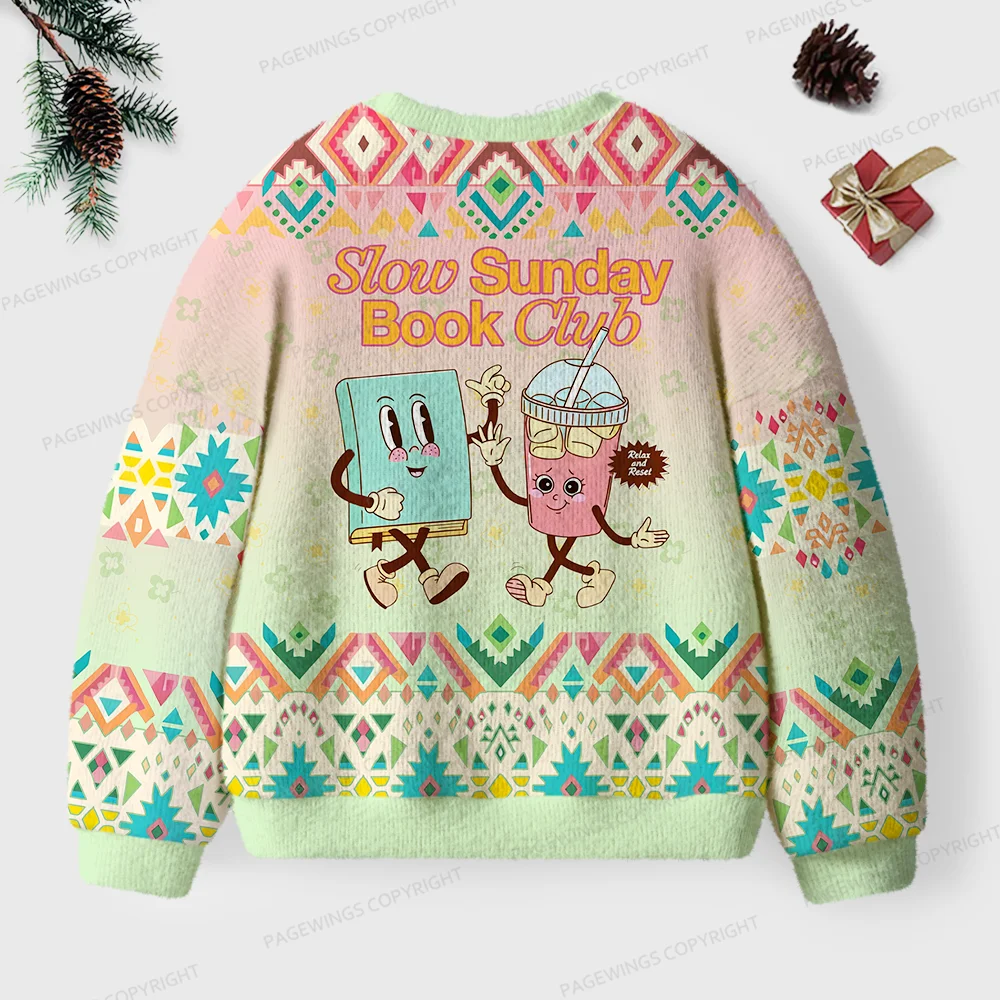 Pagewings Slow Sunday Book Club Unisex Ugly Knit Sweatshirt