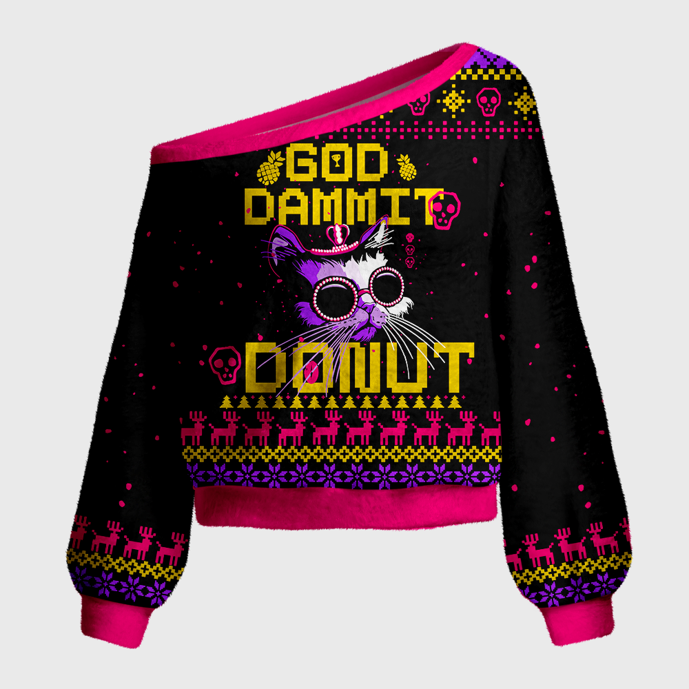 Pagewings Sci Fi Book Lover Off Shoulder Ugly Knit Sweater