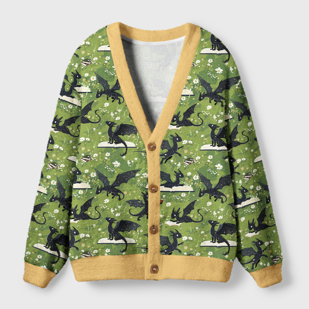 Pagewings Book Dragon Light Knit Unisex Cardigan Sweaters