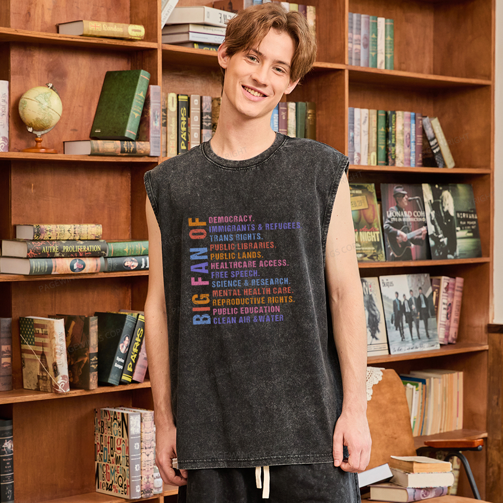 Pagewings Big Fan of Human Rights Unisex Washed Tank Top