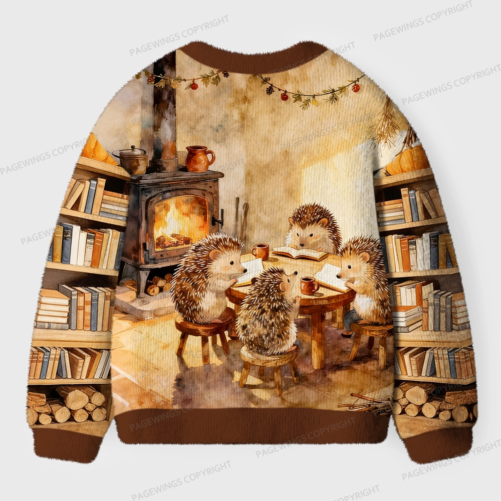 Pagewings Hedgehog Book Club Unisex Ugly Cardigan Sweaters