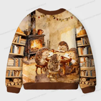 Pagewings Hedgehog Book Club Unisex Ugly Cardigan Sweaters