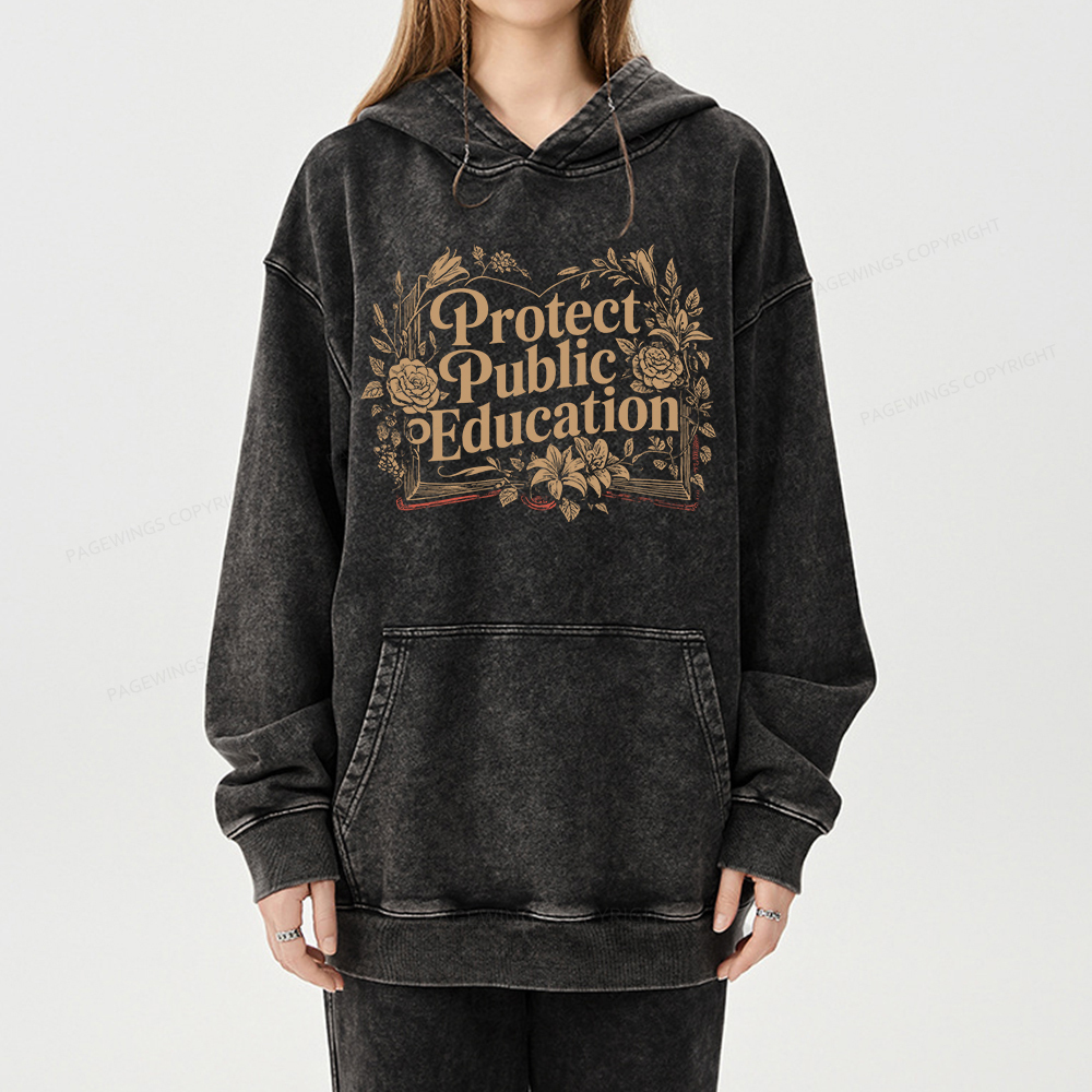 Pagewings Protect Public Education Unisex Washed Hoodie