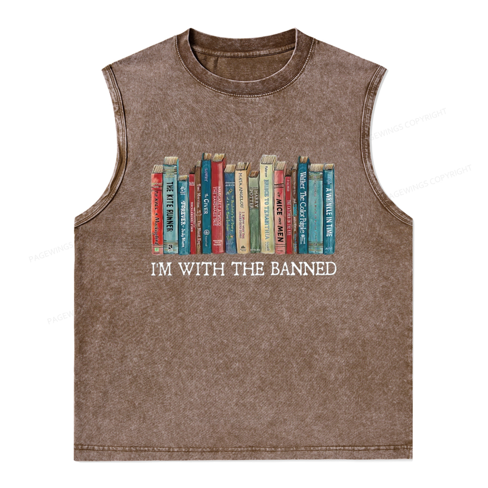 Pagewings I'm With The Banned Unisex Washed Tank Top