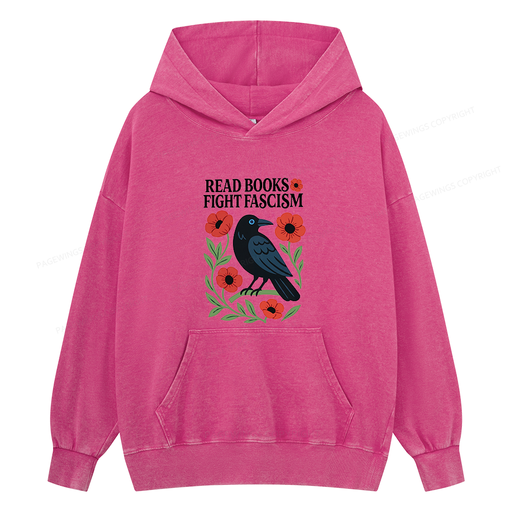 Pagewings Read Books Fight Fascism Unisex Washed Hoodie