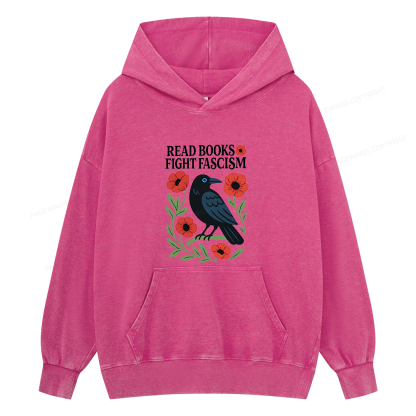Pagewings Read Books Fight Fascism Unisex Washed Hoodie