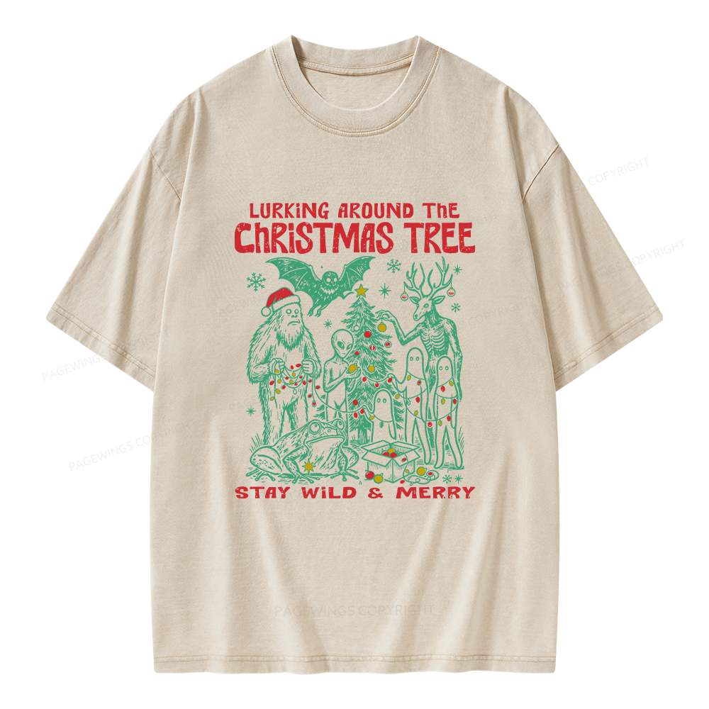 Pagewings Cryptid Creatures Christmas Unisex Washed T-shirt