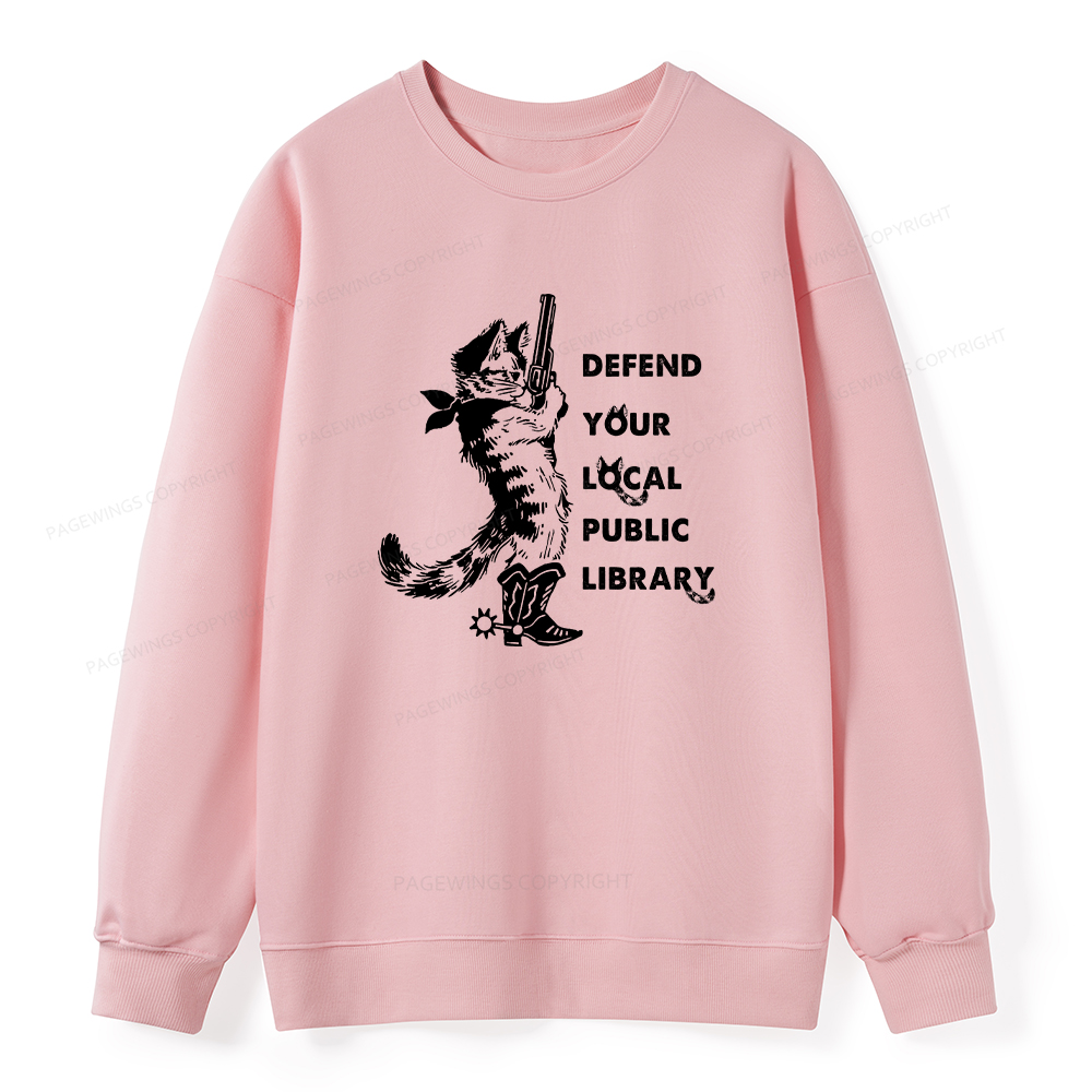 Pagewings Cat Defend Your Local Public Library Unisex Classic Sweatshirt