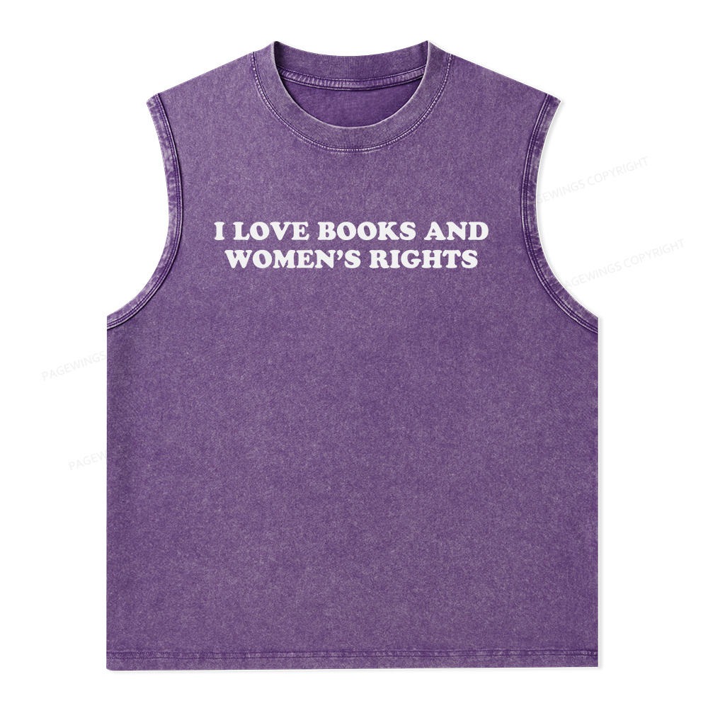 Pagewings I Love Books And Women's Rights Unisex Washed Tank Top