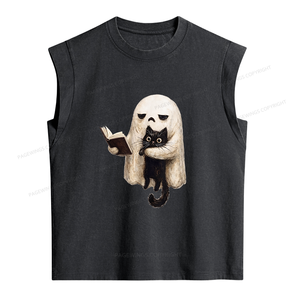 Pagewings Ghost Cat Women's Washed Tank Top