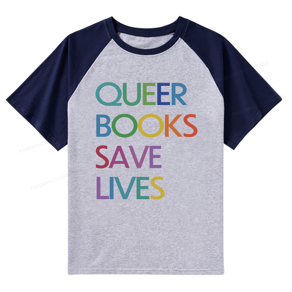 Pagewings Queer Books Save Lives Raglan T-shirt
